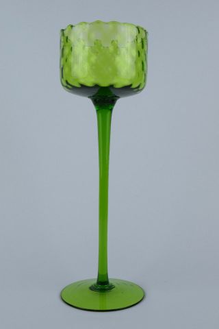Vintage Italian Art Glass 13 " Green Diamond Optic Mid Century Modern Stem Glass