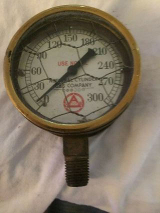 Vintage Brass Gas Pressure Guage National Cylinder Gas Company 2.  75 " Dia.  0 - 300