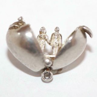 Apple Opening To Adam And Eve Sterling Silver Vintage Bracelet Charm 3.  5g