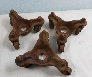 Vintage 3 Wheel Triangular Industrial Cast Iron Moving Castors