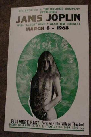 Vintage Janis Joplin Nyc 1968 Concert Poster Art Janus Albert King York 60s