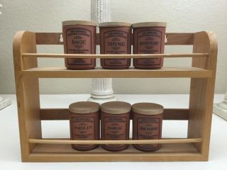 Vintage Henry Watson Pottery England 6 Spice Canisters W/ Wood Hanging Rack