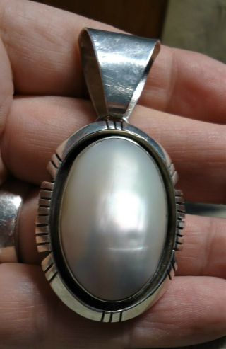 Vintage Designer Carol Felley 96 Sterling Silver Large Mabe Pearl Pendant 19.  8gr