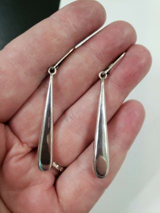 Vintage Sterling Silver Teardrop Dangle Earrings 2.  25 " D 4.  6 G