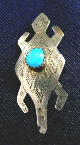 Native American Aj Sterling Stamped Turquoise Handmade Vintage Lizard Pendant