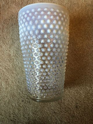 Vintage - Glass - White - Opalescent - Hobnail Vase - 8.  5 Inches Tall