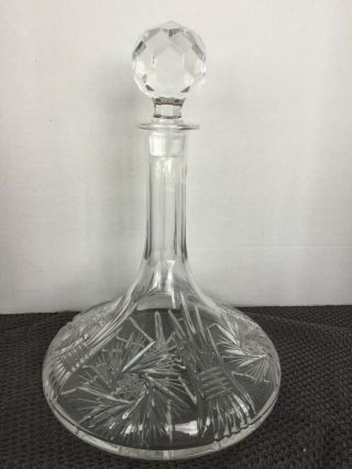 Vtg Bohemian Hand Cut Crystal Ships Decanter For Wine Or Other Spirits