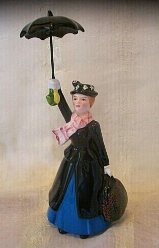 Vintage Disney Mary Poppins Porcelain Figurine With Umbrella Taiwan Very Good