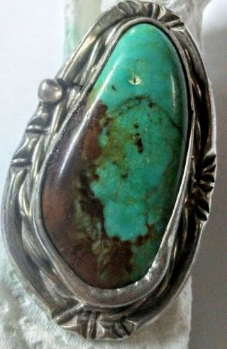 Vintage Handcrafted Turquoise Gemstone 925 Sterling Silver Ring Size 6 26 Grams