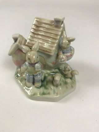 Vintage Porcelain Ceramic Bunny Rabbit Figurines Scene Easter Decoration