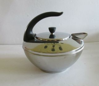 Vintage 1801 Revere Ware Teapot Tea Kettle Stainless Steel Mid Century Modern