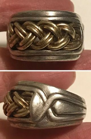 Vintage Designer Signed Sterling Silver With 14k Yellow Gold Detail Ring Sz 7.  5