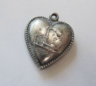 Vintage Sterling Silver Puffy Heart Steam Boat Bracelet Charm Pendant 40 