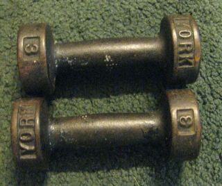 York Barbell 3 Lb Roundhead Dumbbells Vintage 1 Pair,  Weights,  Workout