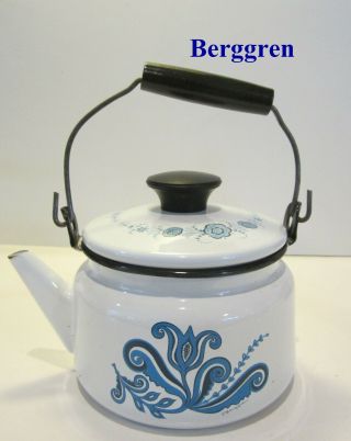 Vintage Swedish Berggren Enamel Signed Tea Pot Kettle - - Scandinavian
