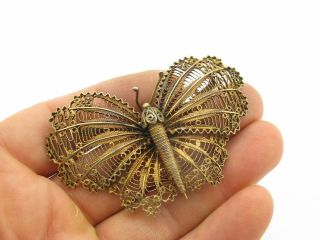 Large Vintage Sterling Silver 925 Filigree Butterfly Brooch Pin