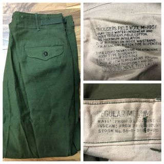 Vtg Us Army M - 1951 Wool Field Trousers Korean War Pants Mens Med 34 X 31 Green