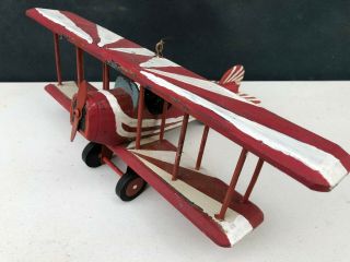 Vintage Folk Art Wood Toy Airplane Biplane Hand Made Painted