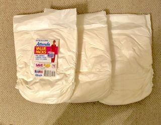 3x Vintage Mid - 1980’s Attends Adult Diapers From Box,  Plastic - Backed.  Medium