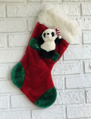 Playful Plush Chrisha Christmas Stocking Panda Bear Vintage Black White Bear 20 "