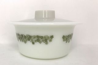Pyrex Spring Blossom Crazy Daisy Lid Round Butter Dish Round Green White Vintage