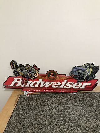 Vintage Budweiser “classic American Lager” Lizard And Frog Tin Sign