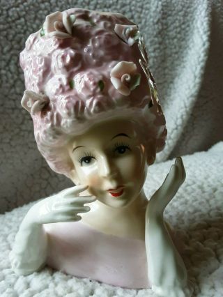 Vintage Head Vase 6 " Relpo Dainty Beauty Marked & Foil Tag