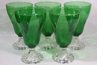 5 Vintage Anchor Hocking Burple 6 " Forest Green Water Tumbler Footed Goblets