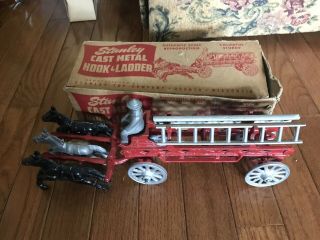 Vintage 1950’s Stanley Hook And Ladder Fire Horse Wagon - Mib - Boxed -