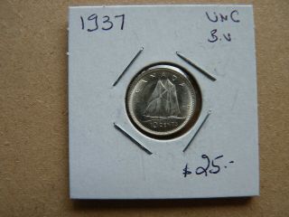 Vintage Canada 10 Cent Silver 1937 Y1129