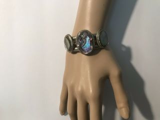 Vintage Mexican Silver Cuff Bracelet With Abalone