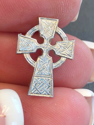 Vintage Tiny Celtic Cross Silver Lapel Pin Brooch Geltek Gaelic Celt Gift