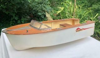 Fleet Line Vintage Toy Battery Operated Wood Model Speedboat The Dolphin