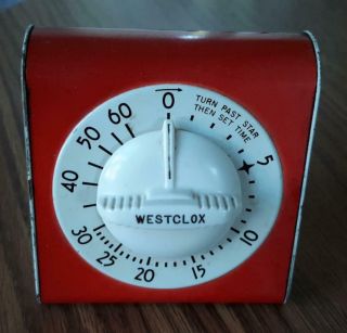 Vintage Westclox Red & White Metal Kitchen 60 Minute Timer