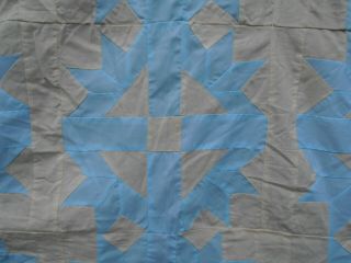 Vtg Cotton Fabric Quilt Top To Complete Goose Tracks Blue & Muslin 42” By 82”