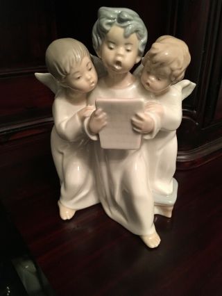 Retired Vintage 7 1/4 " Lladro 4542 Group Of Angels Trio Figurine Glazed