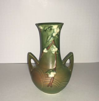 Vintage Roseville Snowberry Vase Art Pottery Green With Handles Nr