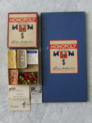 Vintage 1930 - 40’s Parker Brothers Short Monopoly Board Game