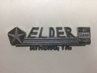 Vintage Elder Chrysler Jeep Eagle Car Dealer Dealership Plastic Emblem Athens Tx