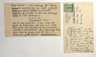 Dorothy Day / 2 Postcards From 1942 To Sister Melania At Seton Hill College