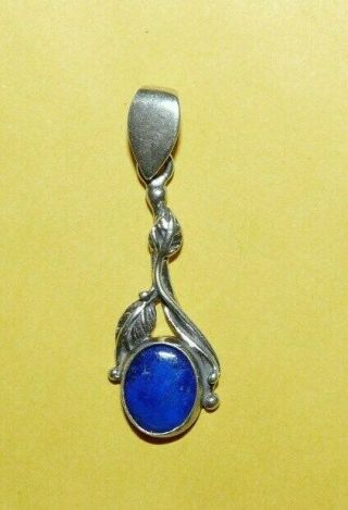 Vintage " 925 " Sterling Silver W/ Blue Lapis Ornate Art Nouveau Design Pendant