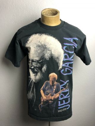 Vintage Jerry Garcia Shirt Liquid Blue Guitar Grateful Dead Memorial 1942 - 1995 L