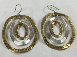 Vintage Ati Mexican Sterling Silver Mixed Metal Wire Drop Earrings