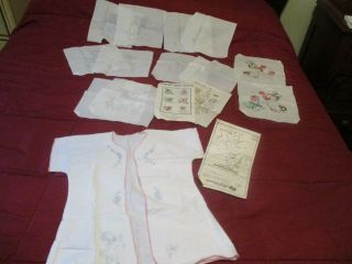 Just Adorable Vintage Stamped Baby Quilt Squares & Baby Gown To Embroider