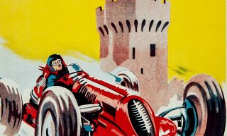 Vintage French Motor Racing Poster 1940s Perpignan Grand Prix Castle Car Print 3
