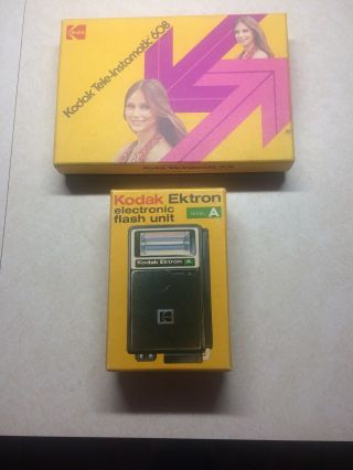 Kodak Tele - Instamatic 608 Camera W/box And Ektron Electronic Flash Unit