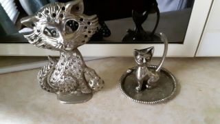 Vintage Silver Plated Cat Ring Ear Ring Holder&ring Holder Set Of 2