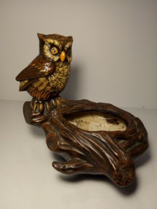 Vintage Ceramic Brown Perched Owl Planter Vase,  Estate,  7 " X 9 "