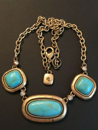 Ralph Lauren Signed Vtg Egyptian Revival Statement Necklace Faux Turquoise R/sto