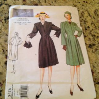 Vogue Pattern 2475 Vintage Model Misses Sizes 8 - 10 - 12 Coat Uncut